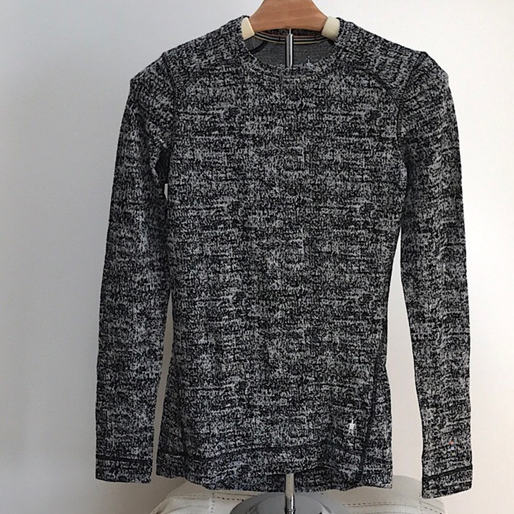 EUC Smartwool Women Small Merino Wool Long Sleeve Shirt Black Marled Crewneck S